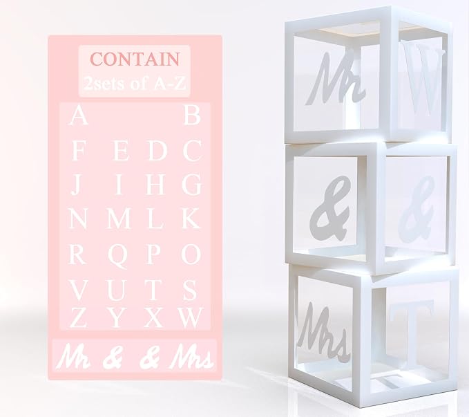 keonsatrz Transparent Wedding Balloon Boxes 3PCS Custom Name White Mr and Mrs by keonsatrz