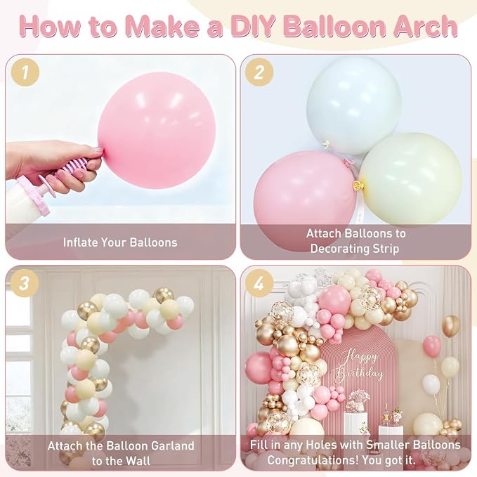 Pink White and Gold Balloon Garland Arch Kit - Image 3