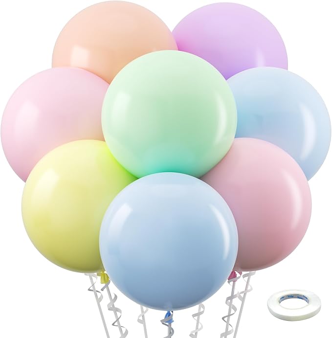 Bezente Pastel Latex Round Balloons Party Balloons 36 Inch 8 Pack | Jumbo by Bezente