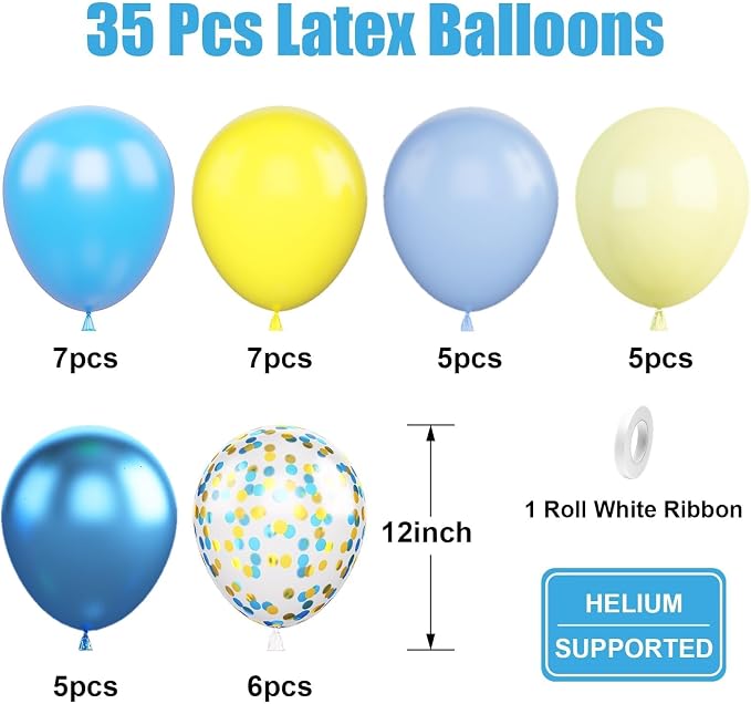 Yellow Blue Balloons, 12 Inch Blue and Yellow Balloons Set Macaron Yellow - Image 2