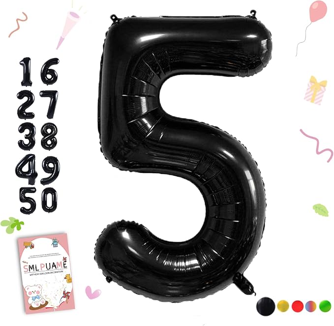 40 inch Number Balloon 0-9 Black Large Number 5 Balloons, Digital Balloons by Smlpuame