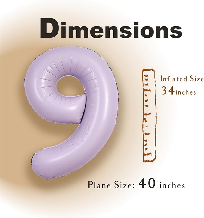 SUWEN 40 Inch Light Purple Lavender Big 9 Balloon Number Foil Helium 0-9 | 9th - Image 2