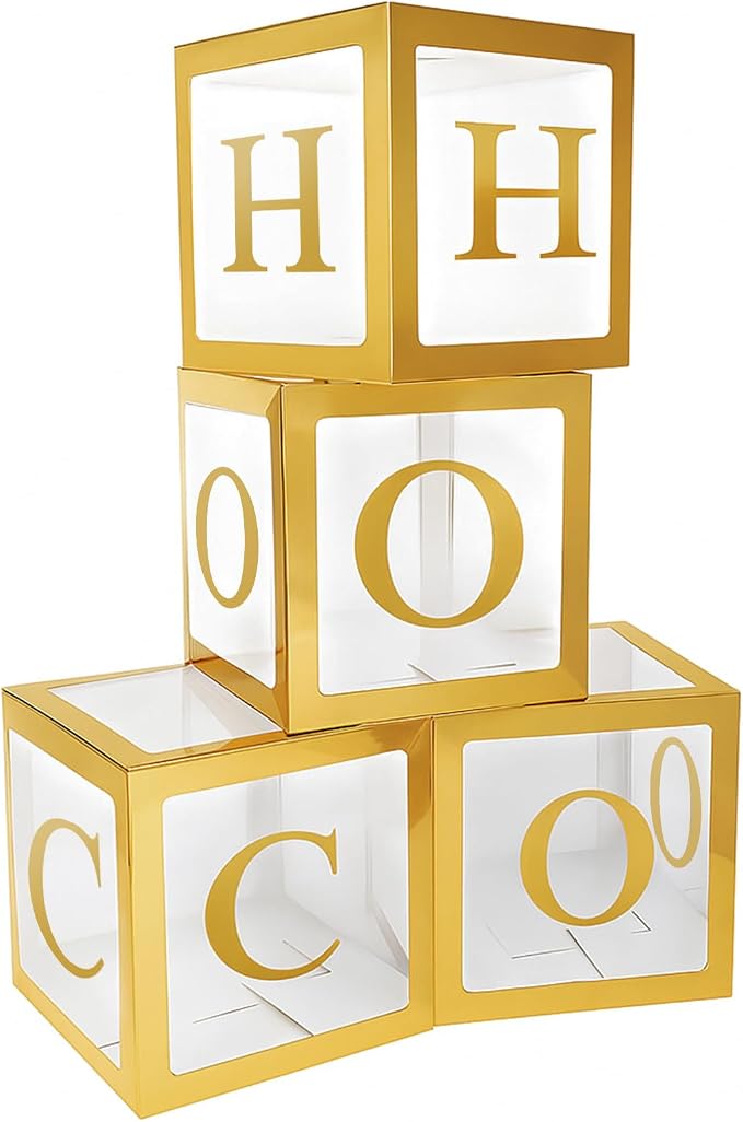 4 Pcs Hoco Boxes with Letters 11.8 x 11.8 x 11.8 Inch Clear Homecoming Balloon by Trandraft