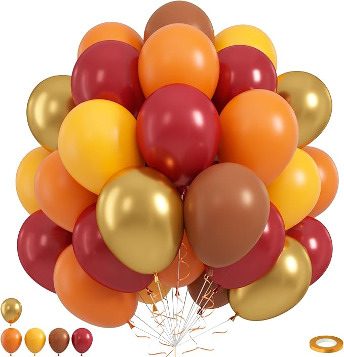 Fall Balloons, 12Inch Orange Yellow Brown Burgundy and Gold Balloons by Froova