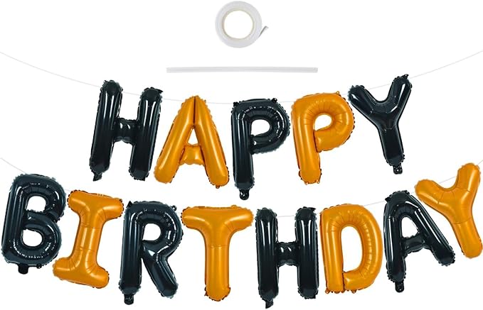 TONIFUL 16 Inch Black Orange Happy Birthday Balloons Banner Decor by TONIFUL