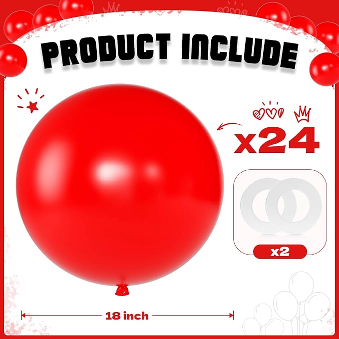 Red Balloons 18 Inch 24 Pack Matte Helium Latex Round Balloons - Image 2