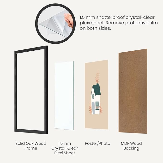 Opposite Wall - 12x12 in - Black Solid Oak Wood Picture Frame - Lightweight, Versatile & Shatterproof - Wall Hanging Poster or Photo Frame - Wall Decor for Office, Gallery & Home - 2 Pack