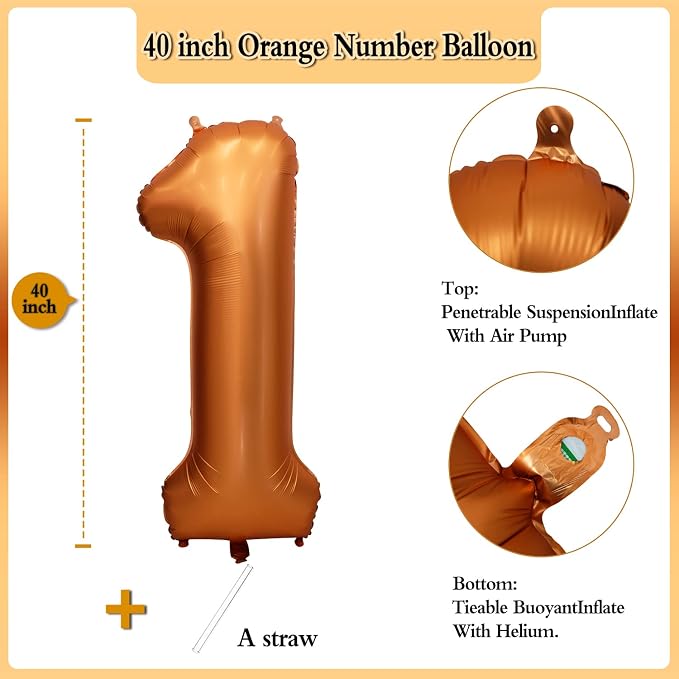 40 inch Orange Number 1 Balloon 1st Birthday Party Decorations | Giant Foil - Image 2