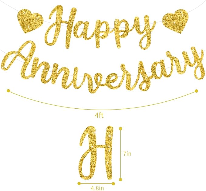 BEISHIDA Pre-Strung Glitter Gold Happy Anniversary Banner Wedding Decor | Happy - Image 2