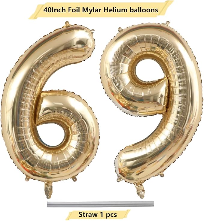 Light Gold Number 69 Foil Balloons 40 Inch White Gold 69 Mylar Balloon | 69th - Image 4