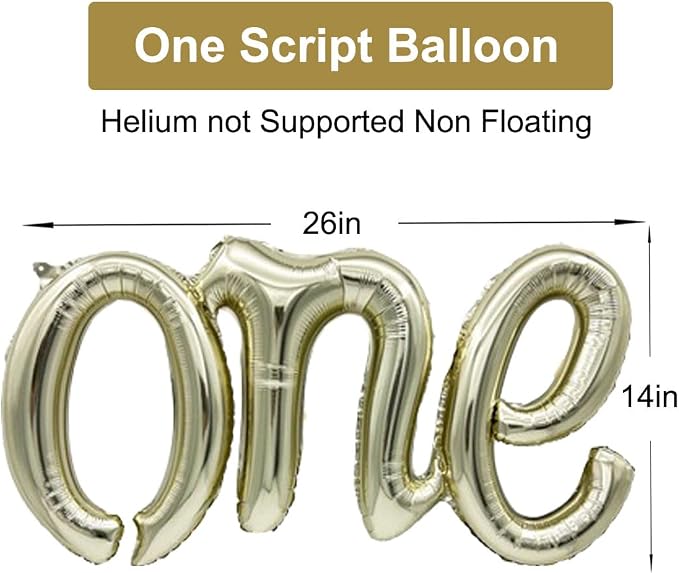 2Pcs Champagne Gold Foil 40" Number 1 and 26" Script Letter One Balloon Set | - Image 3