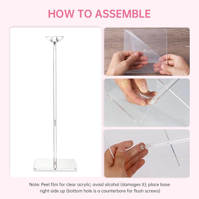 Clear Acrylic Balloon Stands for Table, Adjustable 15.75 Inch 23.6 Inch 31.5 - Image 3