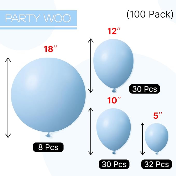 PartyWoo Light Blue Balloons 100pcs Different Sizes of 18 12 10 5 Inch Baby - Image 7