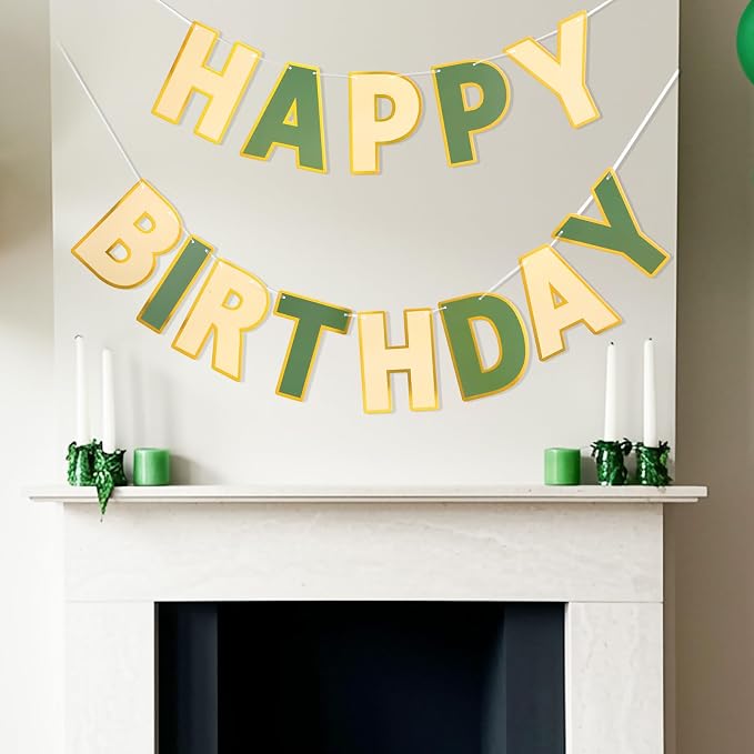 Pre-Strung Happy Birthday Banner Brown Green Party Decorations | adjustable cord - Image 6