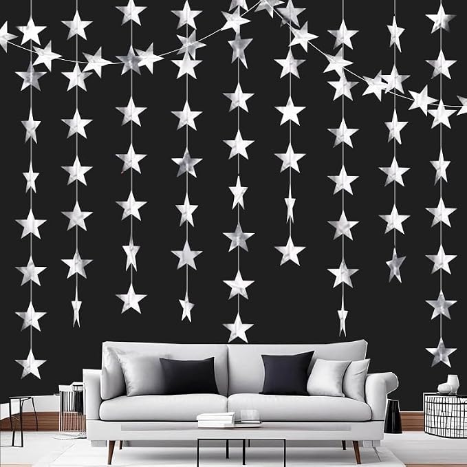 Silver Shining Star Hanging Garland Silver Hanging Sparkling Star Streamer - Image 3