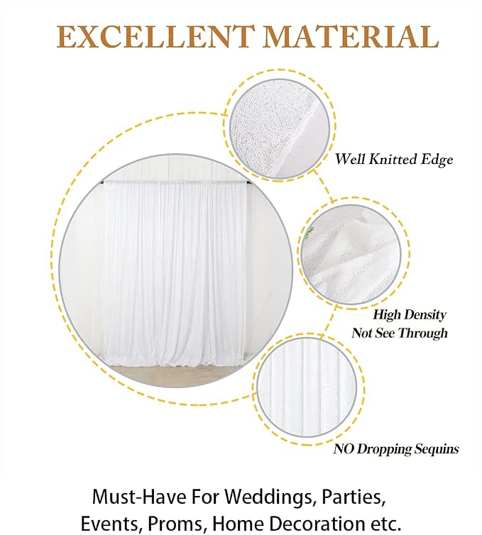 ShinyBeauty Sequin Backdrop White 10x10FT Backdrops - Image 4