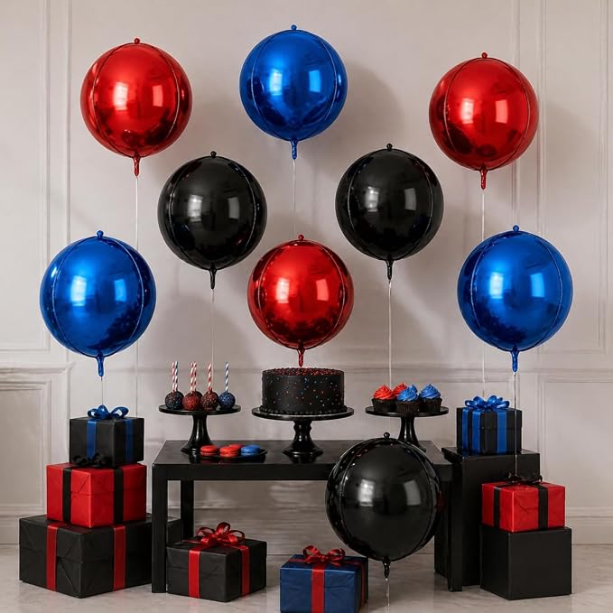 Red Blue Black Round Foil Balloons 9 pcs, Metallic Giant 4D Round Balloons 22 - Image 7