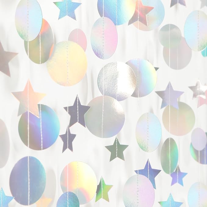 Iridescent Disco-Holographic Birthday Party-Decorations Garland - 52Ft Star by OURUOLA