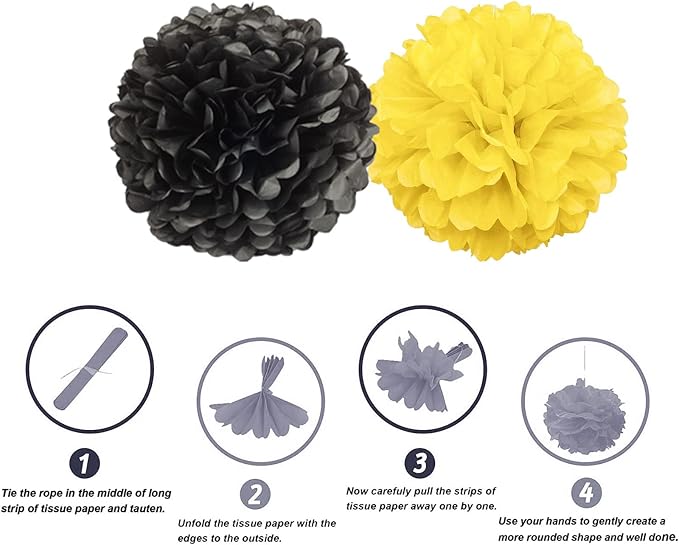 We Moment Black and Yellow Paper Pom Poms - Image 3