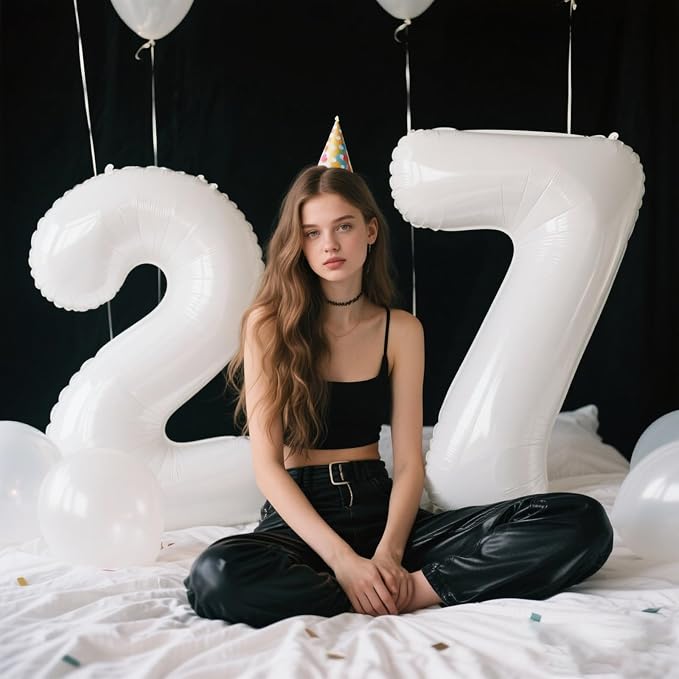 40 Inch White Number 27 Balloons Foil Digital Helium Number Balloons - Image 2