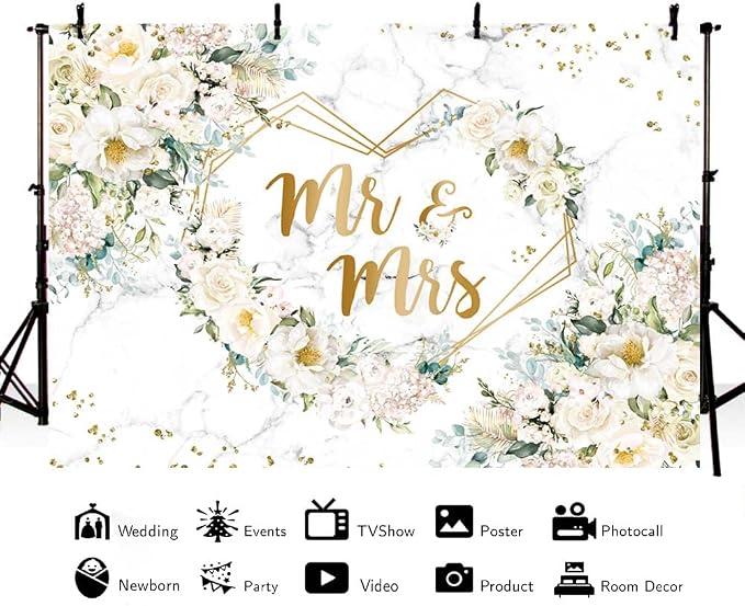 AIBIIN 7x5ft White Floral Mr and Mrs Floral Bridal Shower Backdrop | Bride to - Image 4