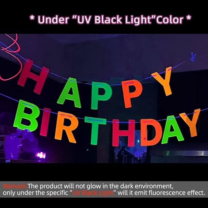 WELITTCON Neon 'Happy Birthday' Banner, UV Glow Party Supplies & Decorations - Image 3