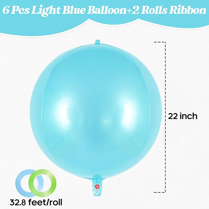 Metallic Light Blue Balloons, 22 Inch Large Sphere Round Balloons - Image 3
