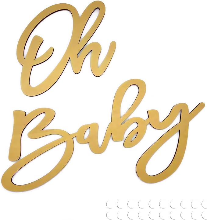 Oh Baby Sign for Backdrop, Large Wooden Baby Shower Sign Gold Letters Party by SIWUCHYE