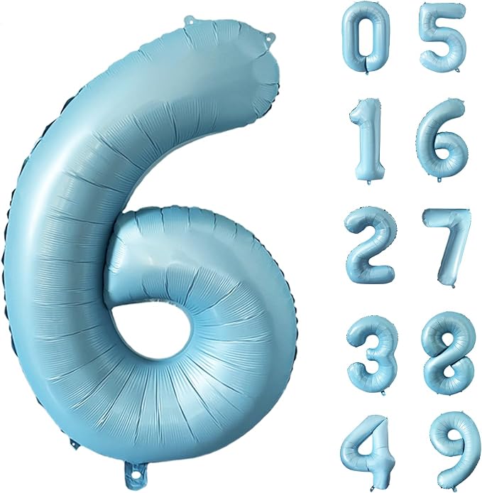 40 Inch Matte Blue 6 Number Balloons Light Blue Number 6 Foil Balloon Mylar by Yeodong