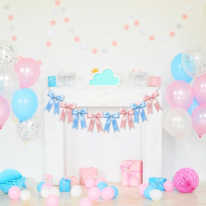 2 Strings of 16PCS Baby Pink&Baby Blue Bow Garlands Banner Decoration, - Image 6
