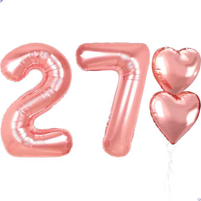 Rose Gold 27th Birthday Decorations, 40 inch Large 27 Balloon Numbers by Unknown