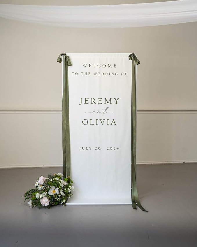 Wedding Welcome Sign Banner Personalized Custom Name Linen Fabric Wedding - Image 2