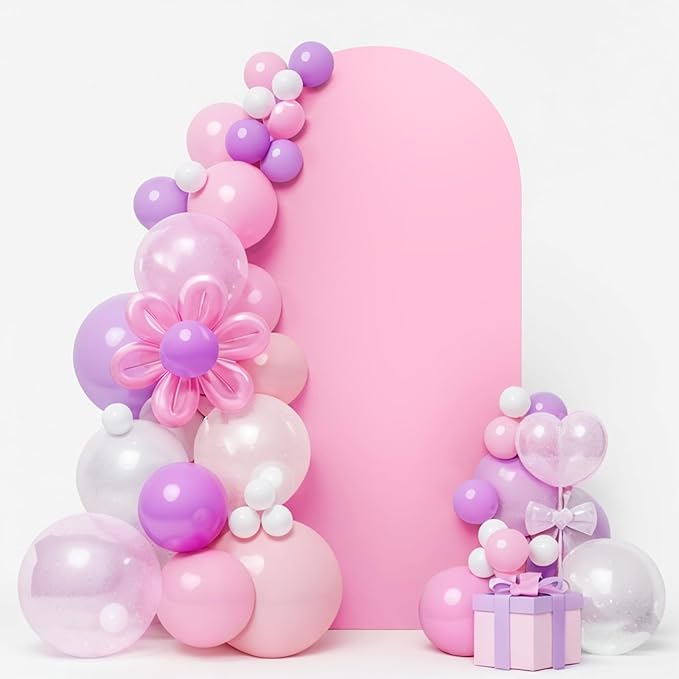 LEBENGURU Upgraded 7.2FT Wedding Arch Cover, Light Pink Spandex Fitted Arch Backdrop Cover, Round Top Chiara Stand Covers for Birthday Party Baby Shower Banquet Balloon Décor