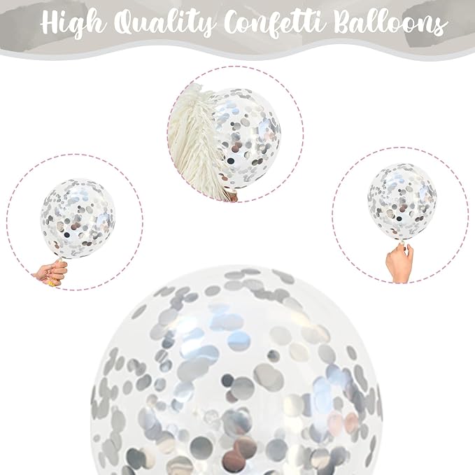 Silver and White Balloons, 12 Inch Metallic Silver White Latex Balloons Set - Image 3