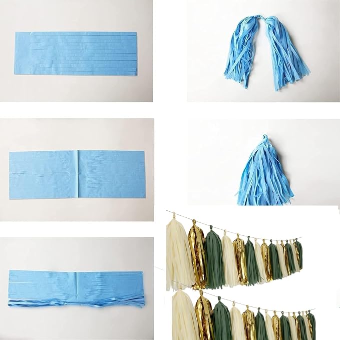20Pcs Sage Green Gold Mylar Tassels Garland Tissue Paper Tassels Banner DIY Kit - Image 5
