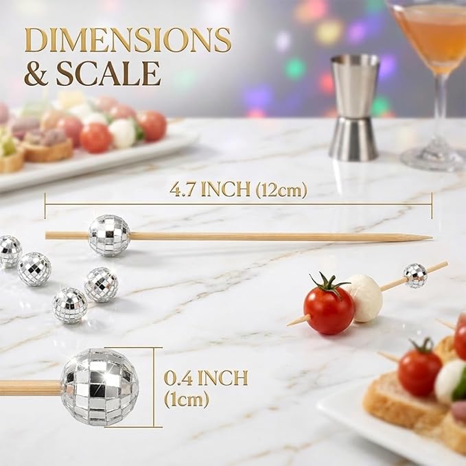 100 Pcs 4.7" Disco Ball Cocktail Picks, Fancy Toothpicks Appetizer Skewers | - Image 7