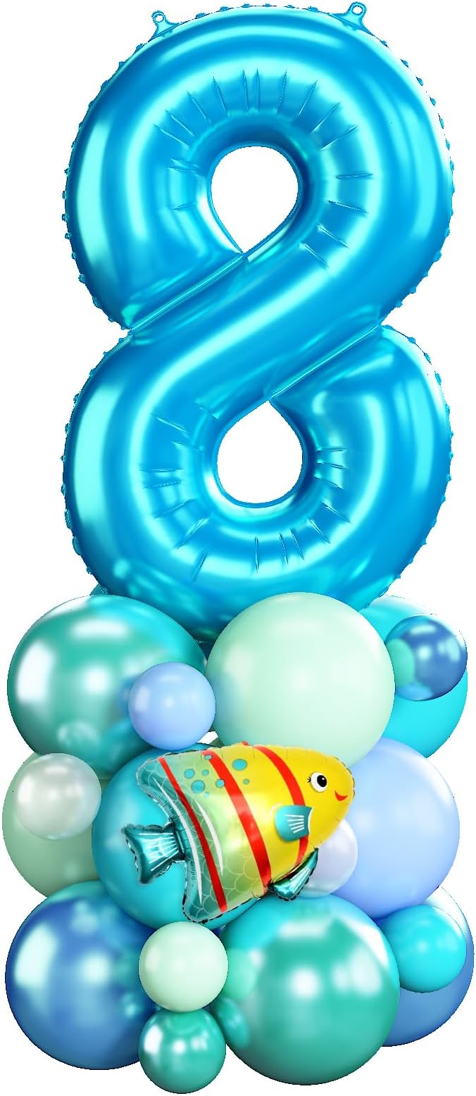 40 Inch Blue Number 8 Balloon Ocean Under the Sea Number Eight Foil Balloons by Domgoge