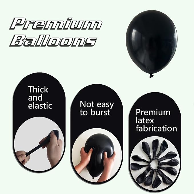 Black Balloons 145pcs Different Sizes 5in 10in 12in 18in Shiny Metallic Black - Image 3