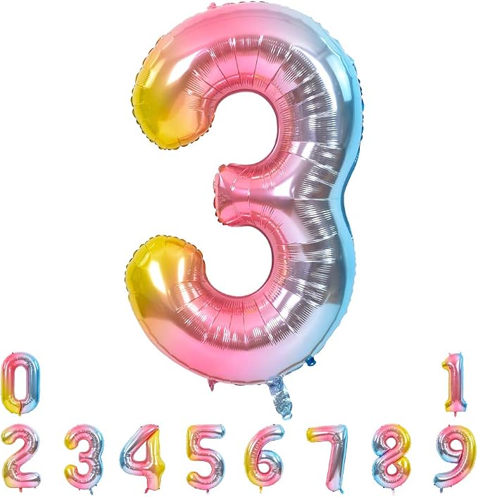 TONIFUL 40 Inch Rainbow Large Numbers Balloons 0-9, Number 3 Digital 3 Helium by TONIFUL