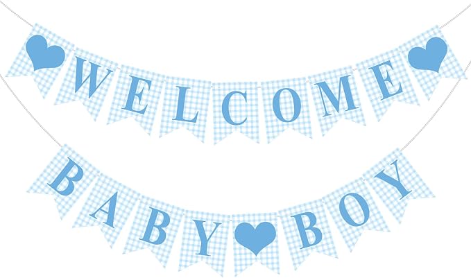Hahafelt 1 Pcs Blue Gingham Welcome Baby Boy Banner by Hahafelt