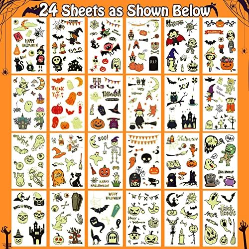 Partywind 250 Styles Glow Halloween Party Supplies, Luminous Halloween Temporary Tattoos for Kids Birthday Party Decorations Favors, Halloween Goodie Bag Fillers (24 Sheets) - Image 2