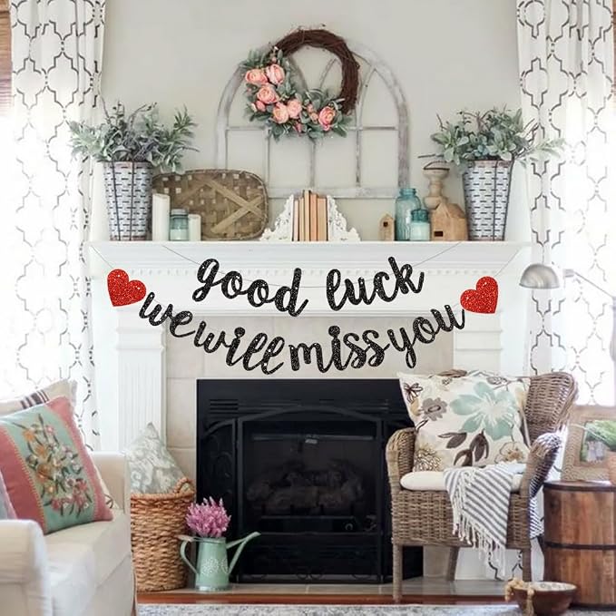 BEISHIDA Glitter Black Good Luck We Will Miss You Banner Party Decor No DIY | - Image 4