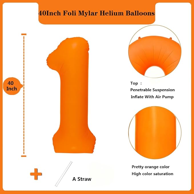 Fluorescent Orange Number Balloon 40 inch Giant Foil Helium Balloons Orange - Image 2