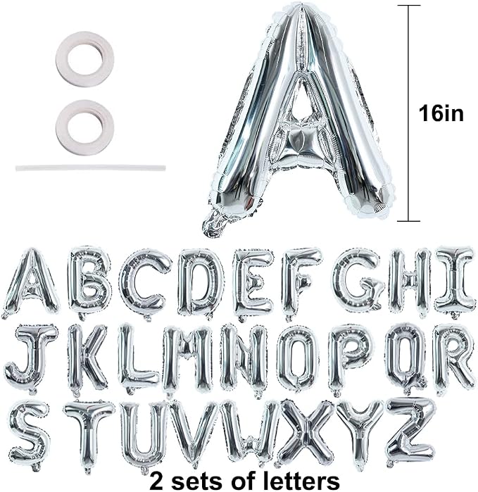 TONIFUL Silver Letter Balloons 2 Set 16 Inch A-Z Custom Alphabet Banner | 52 - Image 2