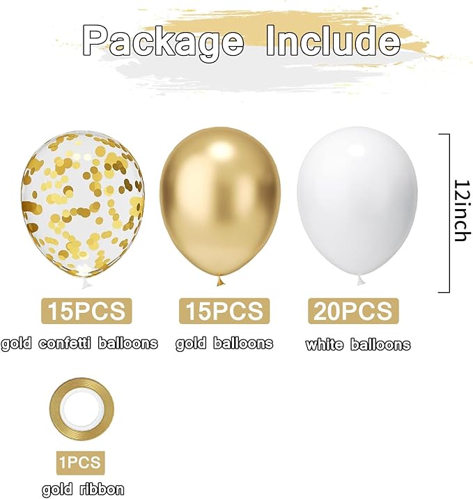 PATYDECRO White and Gold Balloons 50pcs 12 Inch | - Image 2