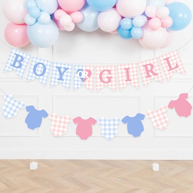 Gingham Boy Or Girl Baby Banner Plaid Welcome Baby Shower Sign Decoration - Image 4