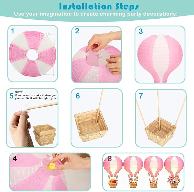 Palmhill 8 Sets 11.8" Hot Air Balloon Decorations Lanterns - Image 3