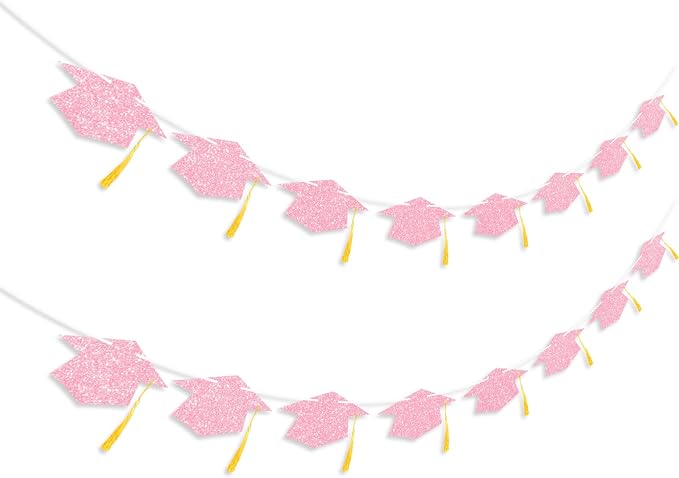 Graduation Decorations Class of 2026 Pink Graduation Cap Banner - Image 2