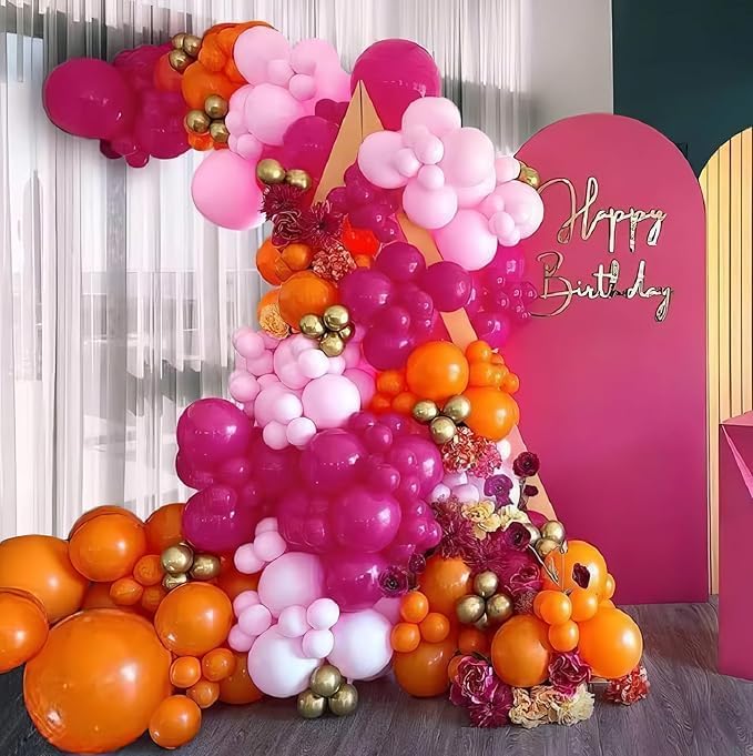 Pink and Orange Balloons Arch 12inch Hot Pink Orange 5inch Metallic Gold Latex - Image 5