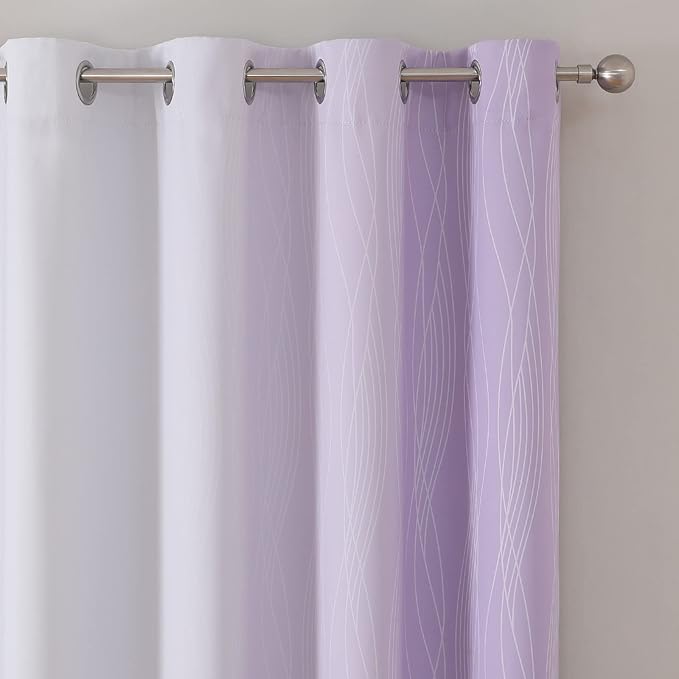 Lilac and Greyish White Ombre Blackout Curtains 90 Inch Length 2 Panels Set - Image 4